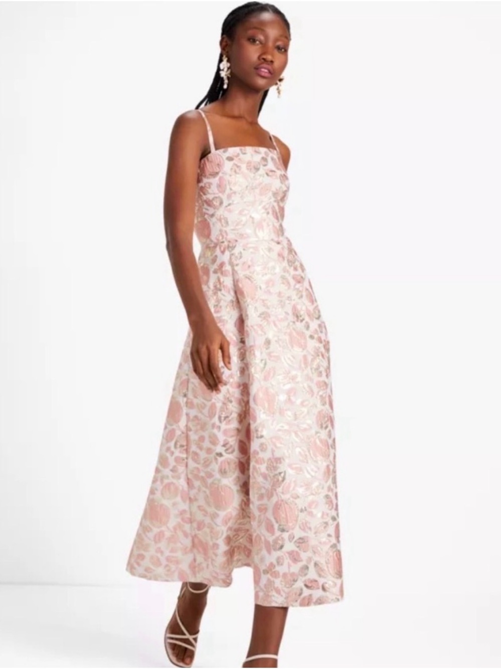 Kate Spade Pink  Floral Midi Dress with Removable Spaghetti Straps